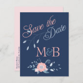 Blush and Blue bruiloft Save the Date briefkaarten (Voorkant / Achterkant)