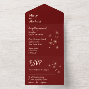Blush and Burgundy Dandelion Seeds Minimal Wedding All In One Uitnodiging