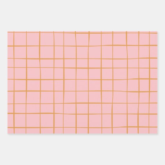 Blush and Gold Abstract Grid Lines Patroon Inpakpapier Vel (Voorkant 2)