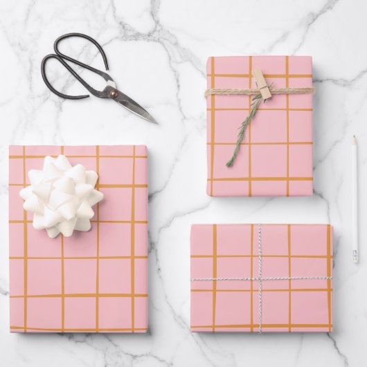 Blush and Gold Abstract Grid Lines Patroon Inpakpapier Vel (Voorkant)