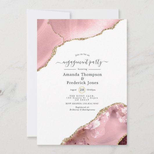 Blush and Gold Agate Engagement Party Kaart (Voorkant)