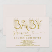 Blush and Gold Baby shower Invitation Kaart (Voorkant / Achterkant)