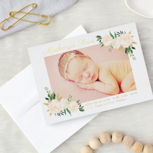 Blush and Gold Floral Foto geboorteaankondiging Folie Uitnodiging