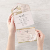 Blush and Gold Pampas Grass Wedding All In One Uitnodiging (Afscheurbaar)