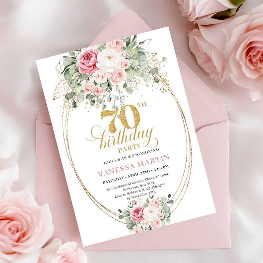Blush and Gold Printable 70th Birthday Invitation