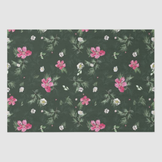 Blush and green kerstWaterverf Flowers Tissuepapier (Voorkant)