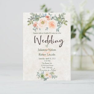 Blush and green waterverf floral bruiloft invitata kaart