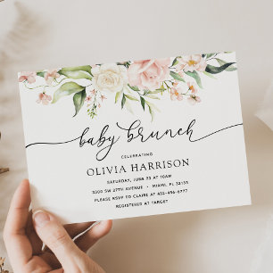 Blush and Greenery Baby Brunch Douche Uitnodiging