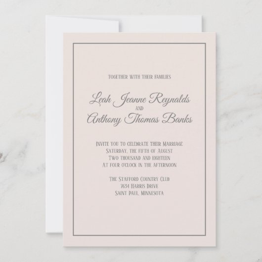 Blush and Grey Damask Elegant Formal Wedding Kaart (Voorkant)