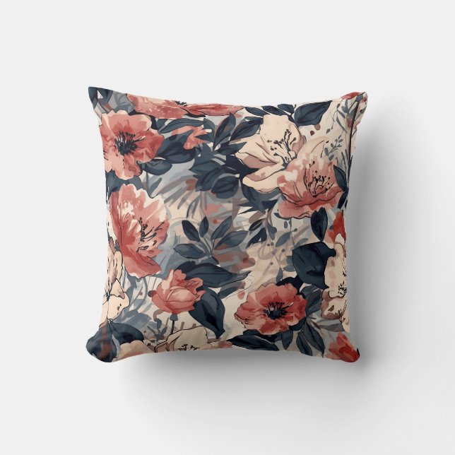 Blush and Navy Floral Kussen (Voorkant)