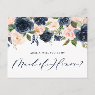Blush and Navy Floral zal je zijn mijn dienstmeisj Briefkaart