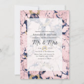 Blush and Navy Marmer Wedding Kaart (Voorkant)