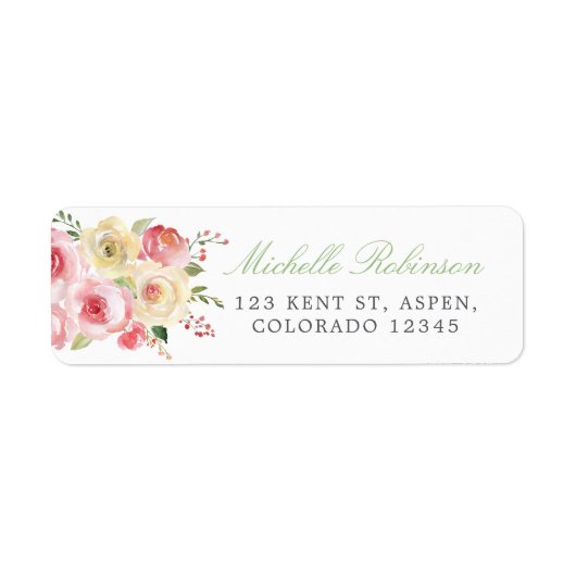 Blush and Sage Green Floral Waterverf Wedding Etiket (Voorkant)