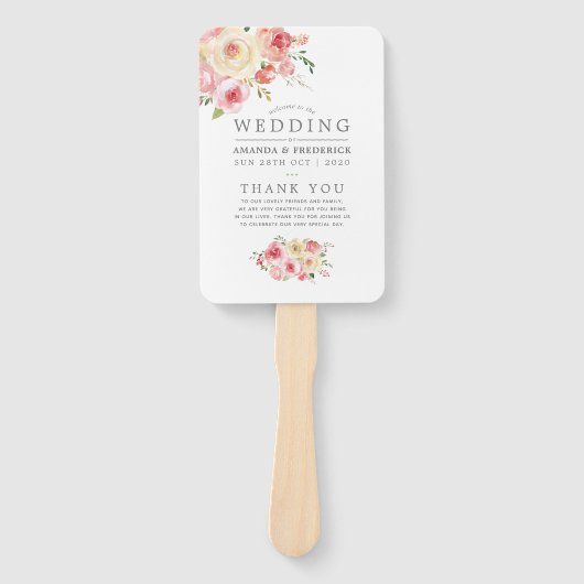 Blush and Sage Green Floral Wedding Programme Handwaaier (Voorkant)