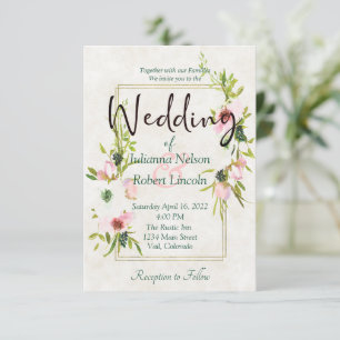 Blush and white waterverf floral bruiloft invitata kaart