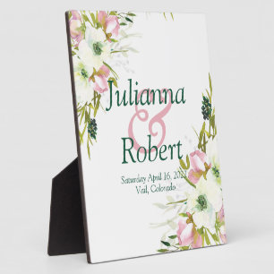 Blush and white waterverf floral bruiloft plaque fotoplaat