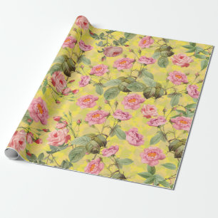 Blush Antiek Redouté Rozen op geel patroon Cadeaupapier