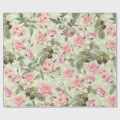 Blush Antiek Redouté Rozen op groen patroon Cadeaupapier (Vlak)