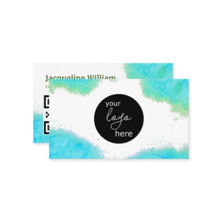 Blush Aqua Waterverf Aangepaste Logo QR-code Visitekaartje
