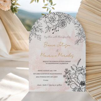 Blush Arch Waterverf met Elegant Black Line Flor Kaart