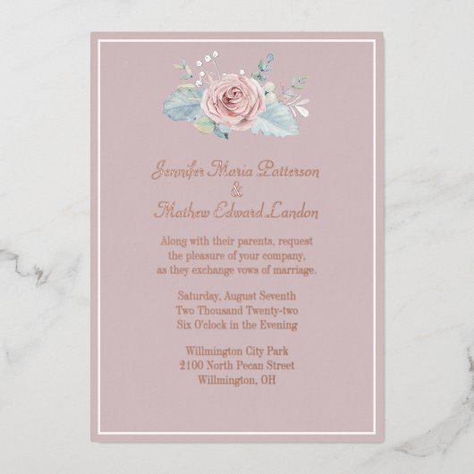 Blush avec rose rose Mariage Foil Invitation (Recto)