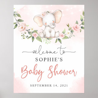 Blush Baby Elephant Girl Baby shower Welkomstteken Poster