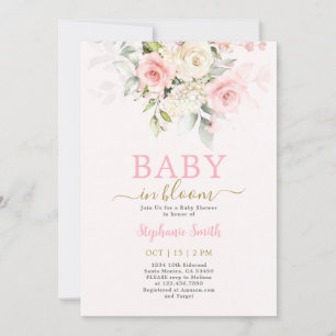 Blush Baby in Bloom Baby shower Meisje Invitation Kaart