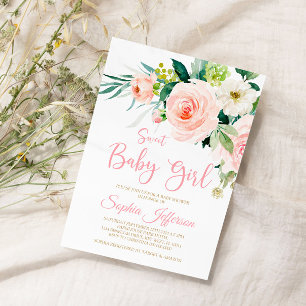 Blush Baby shower Flowers  Uitnodiging