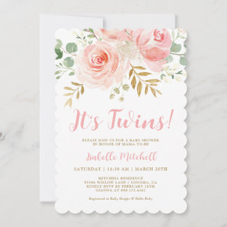 Blush Baby shower Twins  Invitation Kaart