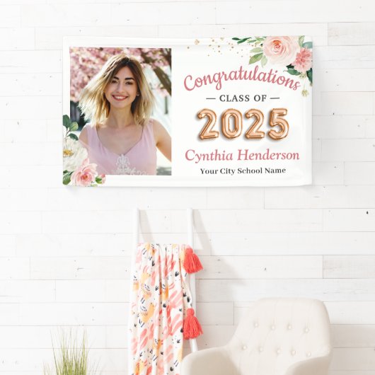 Blush Balloon Font Class of 2025 Afstudeerfeest Spandoek (Insitu)