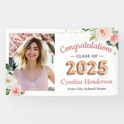 Blush Balloon Font Class of 2025 Afstudeerfeest Spandoek (Horizontaal)