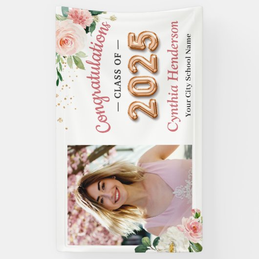 Blush Balloon Font Class of 2025 Afstudeerfeest Spandoek (Verticaal)