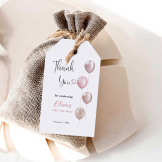 Blush Balloons Meisje Eerste Verjaardag Bedankt Cadeaulabel