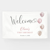 Blush Balloons Meisje eerste verjaardag Welkom Spandoek (Horizontaal)