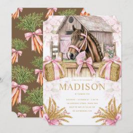 Blush Barn Horse Birthday Invitation for Girls Kaart
