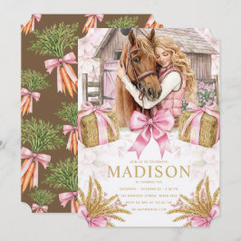 Blush Barn Horse Birthday Invitation with Girl Kaart