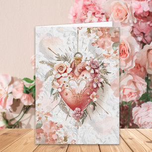 Blush Barok Bloem Sacred Heart Valentijnsdag Kaart