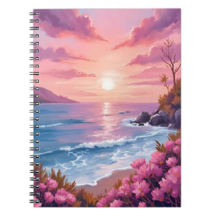 Blush Beach Bay Oceanzonsondergang Roze Aquarel Notitieboek