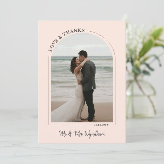 Blush Beauely Arch Weddenschap Foto Love & Bedankt (Staand voorkant)
