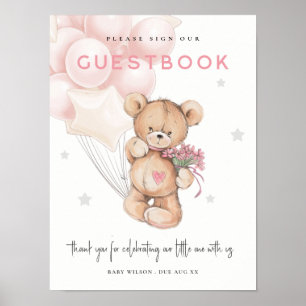 Blush Beer Ballon Guestbook Bord Baby Shower Poster