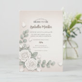 Blush Beige Bloemen Bruids Douche Uitnodiging Kaar (Staand voorkant)