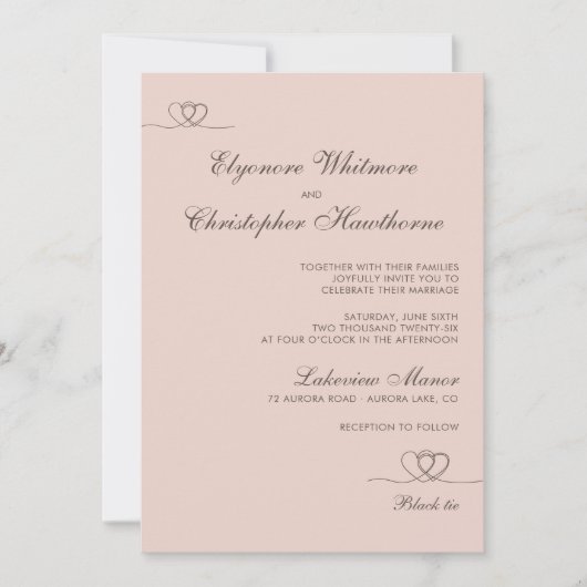 Blush Beige Elegant Chic Calligraphy Wedding Kaart (Voorkant)
