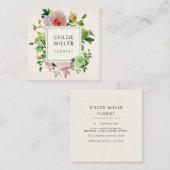 Blush Beige  Floral Square Visitekaartjes (Voorkant / Achterkant)