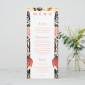 Blush & Black Bloemen Huwelijk Receptie Diner Menu (Staand voorkant)