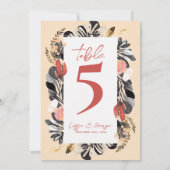  Blush Black Floral Botanical Wedding Table Number Bedankkaart (Achterkant)