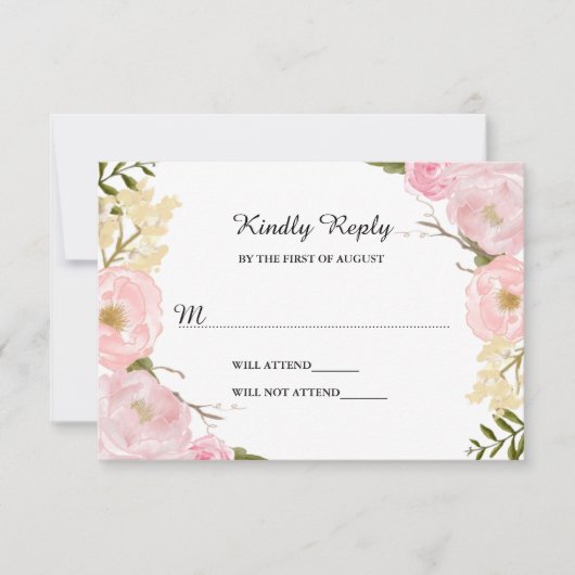 Blush Blanc Mariage Floral Botanique RSVP (Devant)