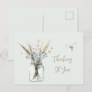 Blush Blauwe Bloemen Vaas Vlinder Denk Aan Jou Briefkaart