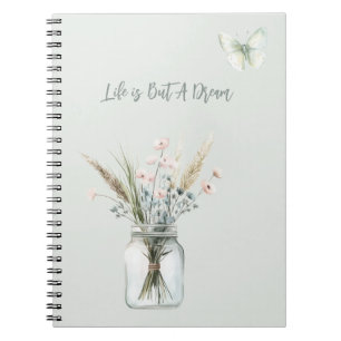 Blush Blauwe Bloemen Vaas Vlinder Notitieboek