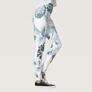 Blush Blauwgroen Blue  Botanical Floral Toile No2 Leggings