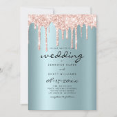 Blush blauwgroen roos goud glitter druppelt script kaart (Voorkant)